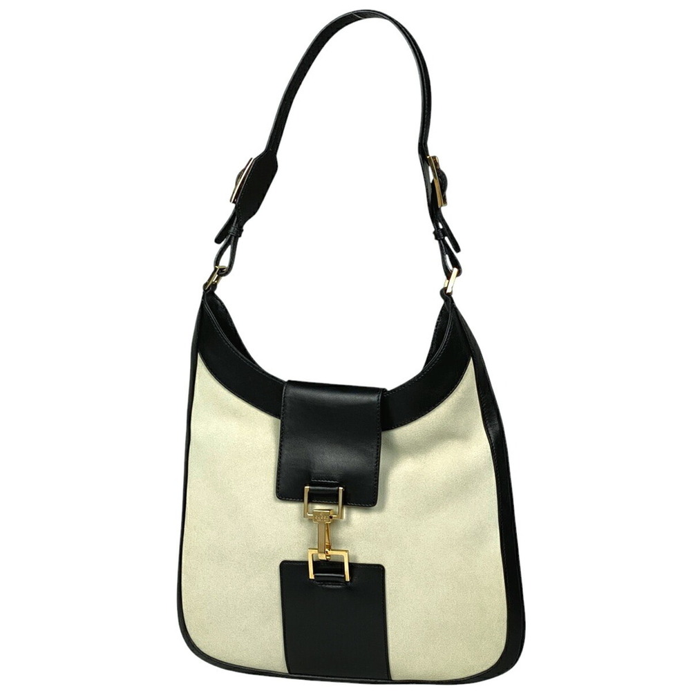 Gucci logo Shoulder Bag Hobo suede beige black